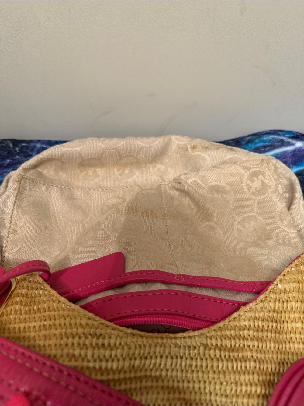 Michael Kors Straw Shoulder Tote with Pink Trim and Gold Hardware - Picture 4 of 15